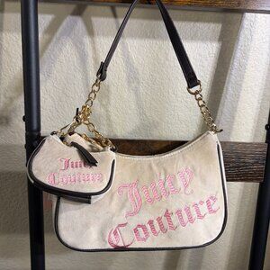 Juicy Couture “Better Together” Cream Velour Shoulder Bag w/ Mini Pouch Y2K